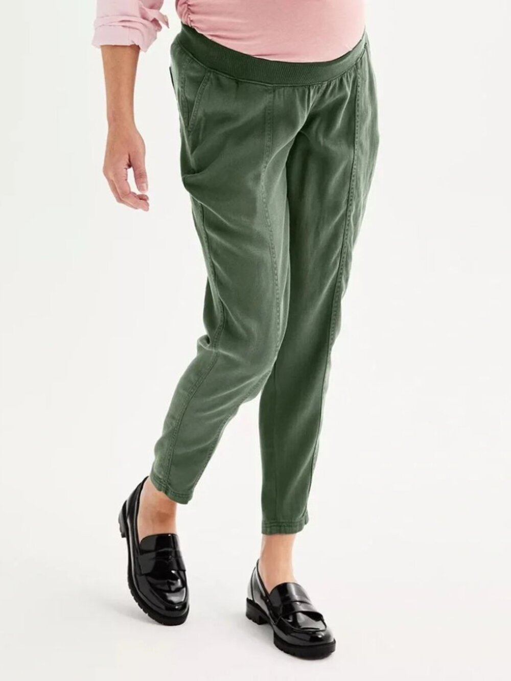 NWT Sonoma Maternity 2 pairs "Under The Belly" Khakis Green Med, CAN BE $16.00
